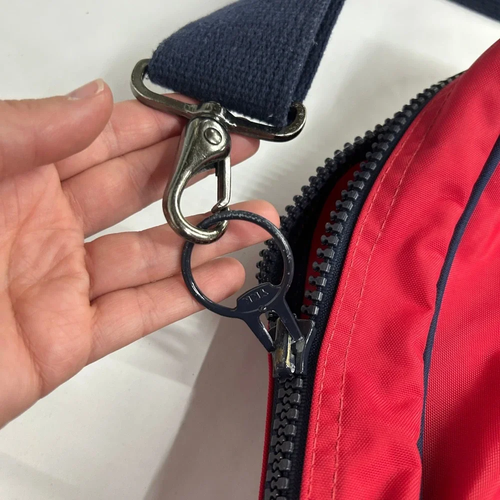 Lands' End Vintage Duffel Bag Carry-On Red Navy Blue Gorpcore Prep Made in USA